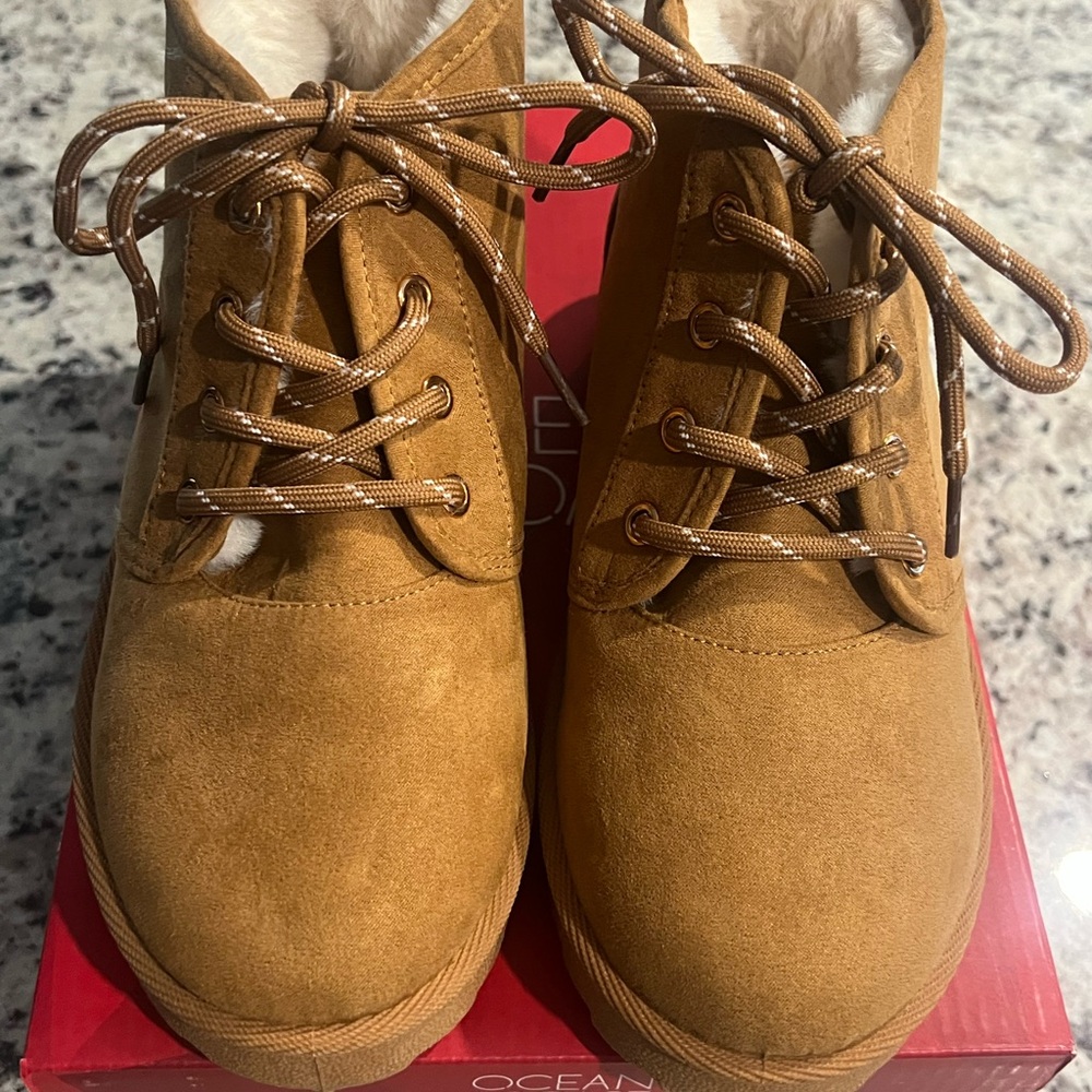 Tan Suede Lace-Up Boots